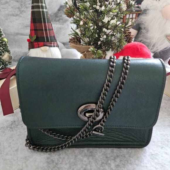 Coach Bowery Leather Crossbody in Metallic Ivy/ Dark Gunmetal w Cardholder EUC - Picture 1 of 9